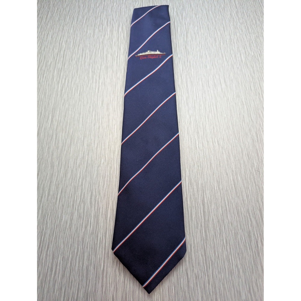 Vintage Queen Elizabeth 2 QE2 Necktie Cunard Ocean Liner Cruise Ship Striped